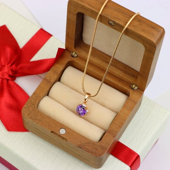 "Round Purple Gem Pendant in Rose Gold, XPPT1323 - Picture 6 of 12